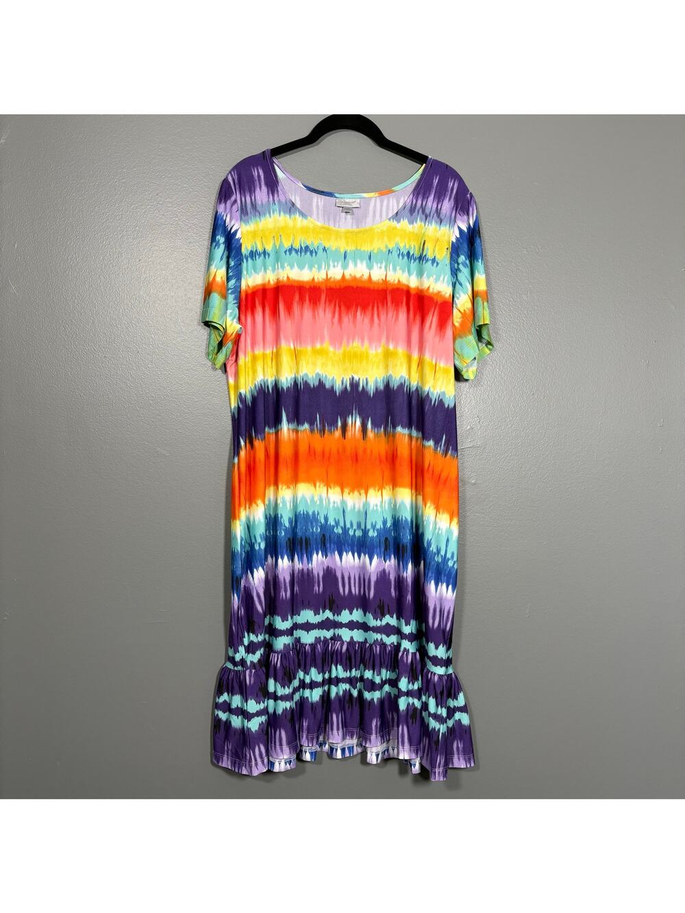 Avenue Rainbow Pride Midi Ruffle Casual Summer Dress - 18/20 - Women's Plus Size